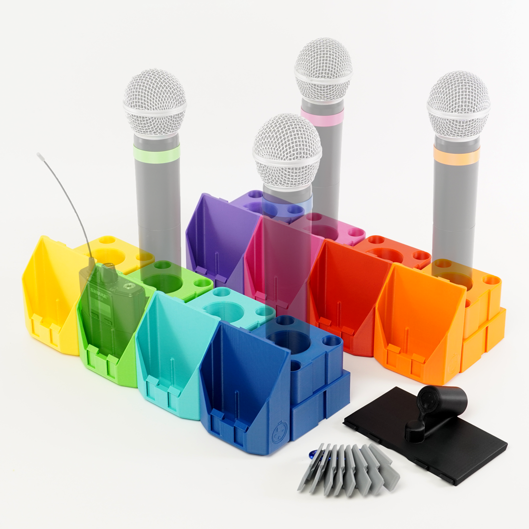 Corporate Master Kit full color — 8 packHolders and 8 miQbs shown with wireless gear