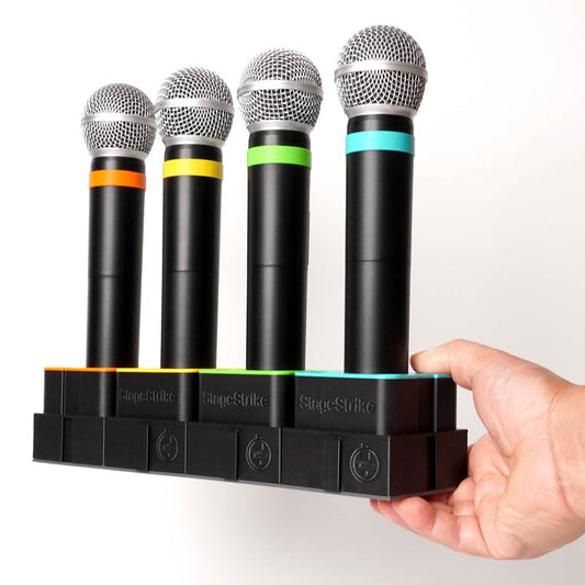 qbTray with miQbs loaded — wireless mic battery management tray