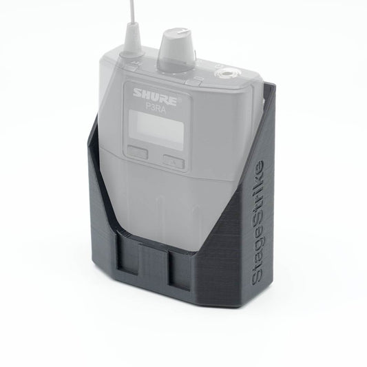 packHolder(solo) holding a wireless bodypack transmitter