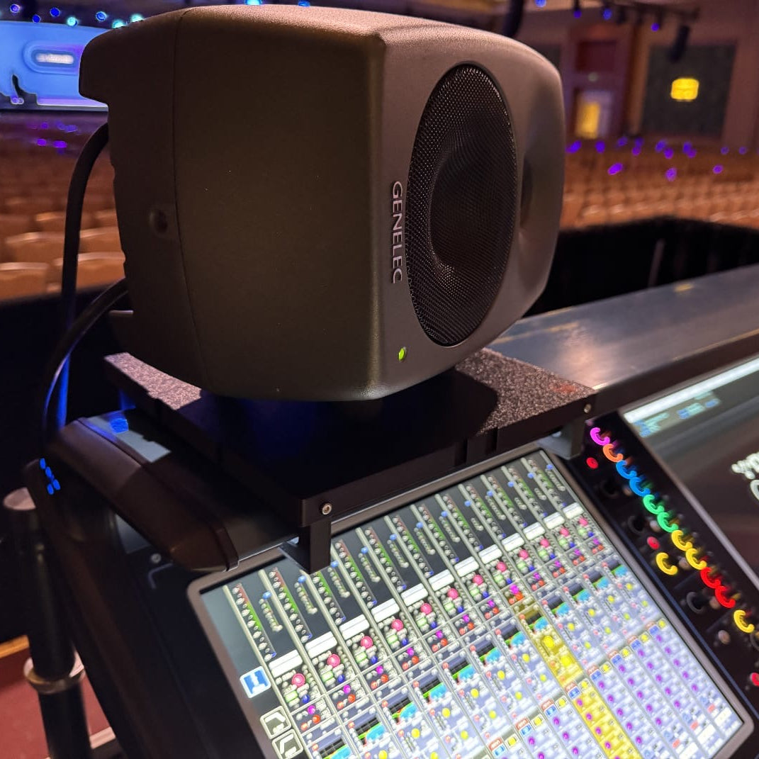 digiTop installed on DiGiCo SD338 console — laptop mount for monitor engineers