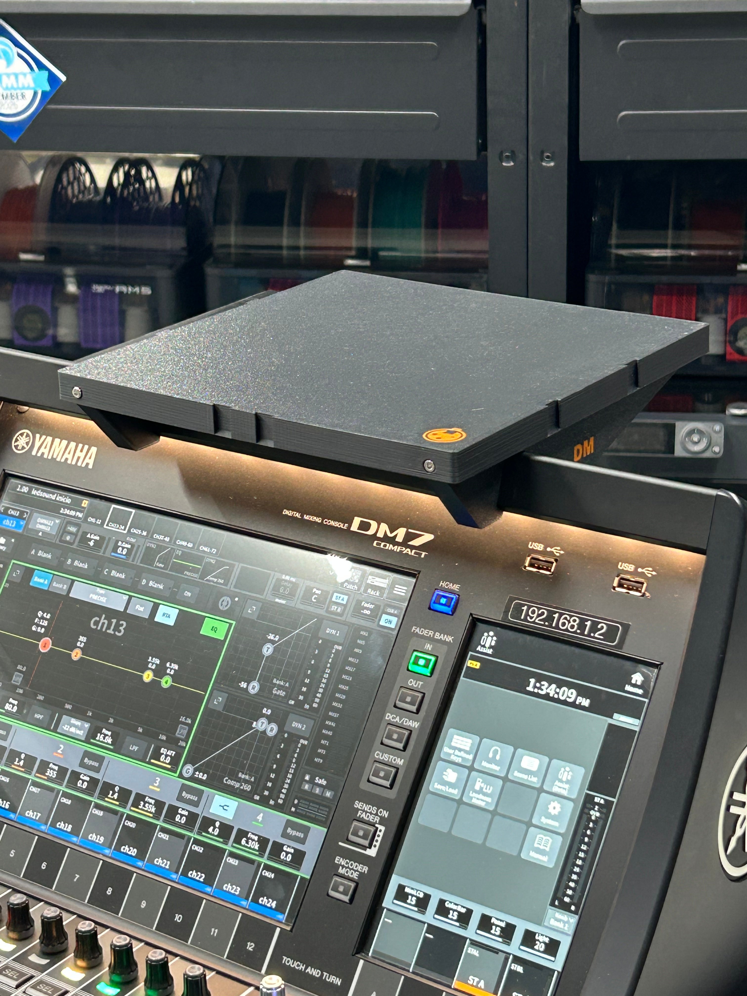 StageStrike digiTop mounted on a Yamaha DM7 Compact digital audio console