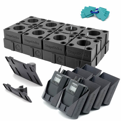 StageStrike Corporate Master Kit — 8 packHolders and 8 miQbs for large corporate AV events