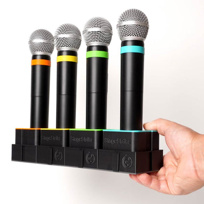 qbTray with miQbs loaded — wireless mic battery management tray