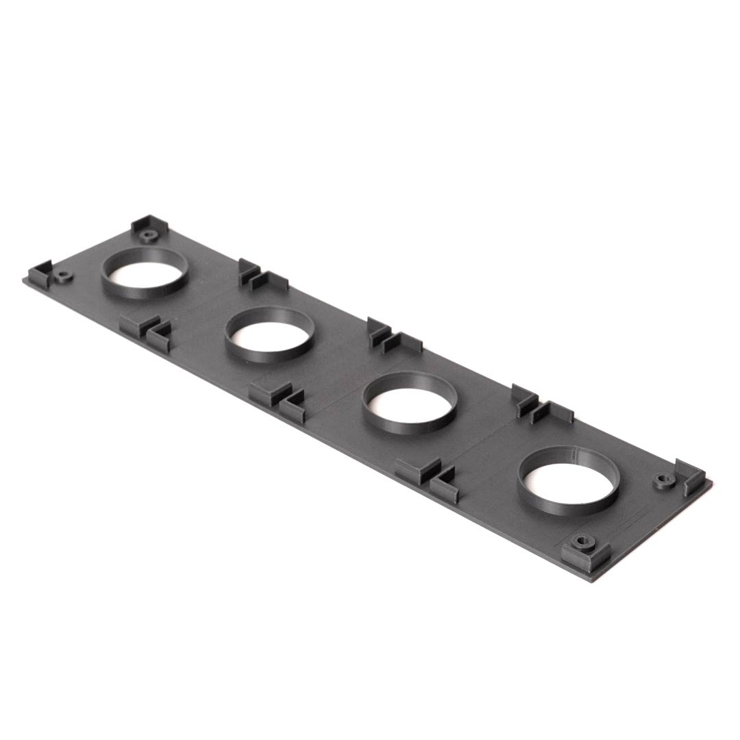 qbTray 4x1 layout — miQb battery management tray for wireless handheld mics