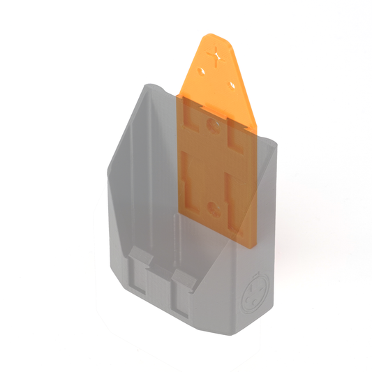 packHanger holding a wireless bodypack transmitter — bodypack shown transparent