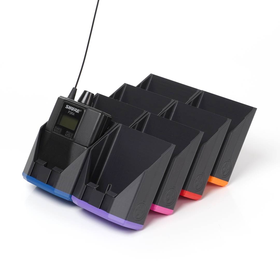 packHolder(8) color-coded caps — live audio bodypack organization detail