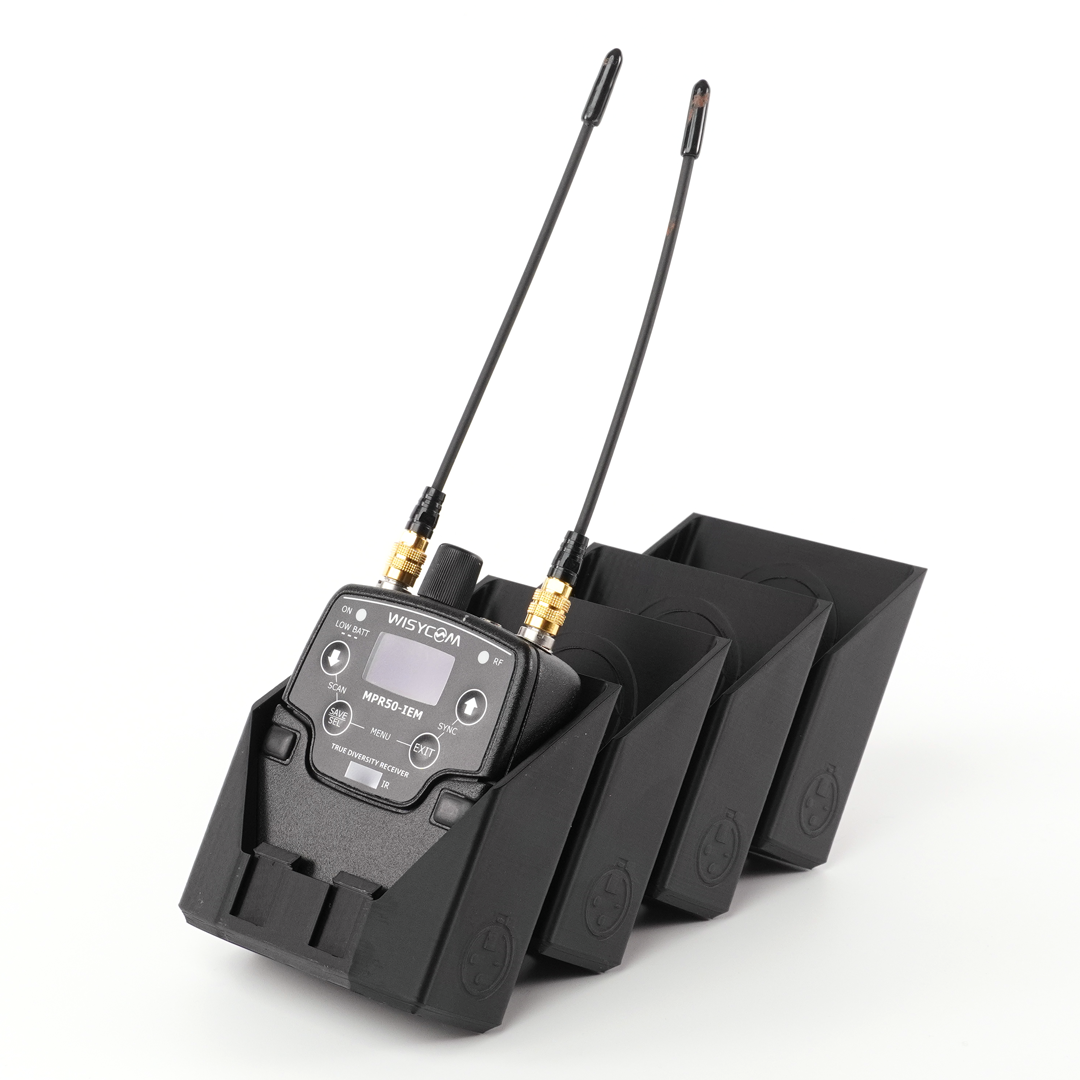 packHolder(4) with Wisycom wireless bodypack transmitters