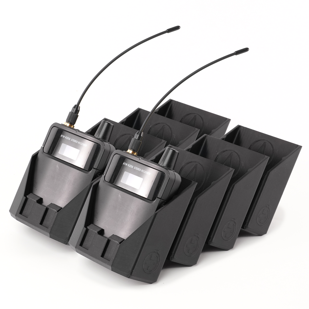 packHolder(8) with Audio-Technica wireless bodypack transmitters