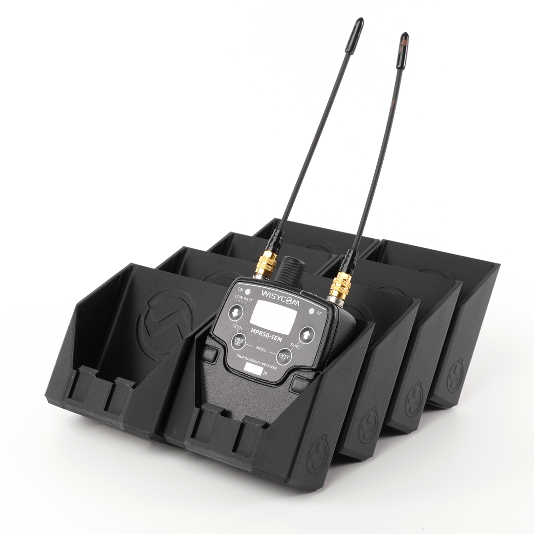 packHolder(8) with Wisycom wireless bodypack transmitters