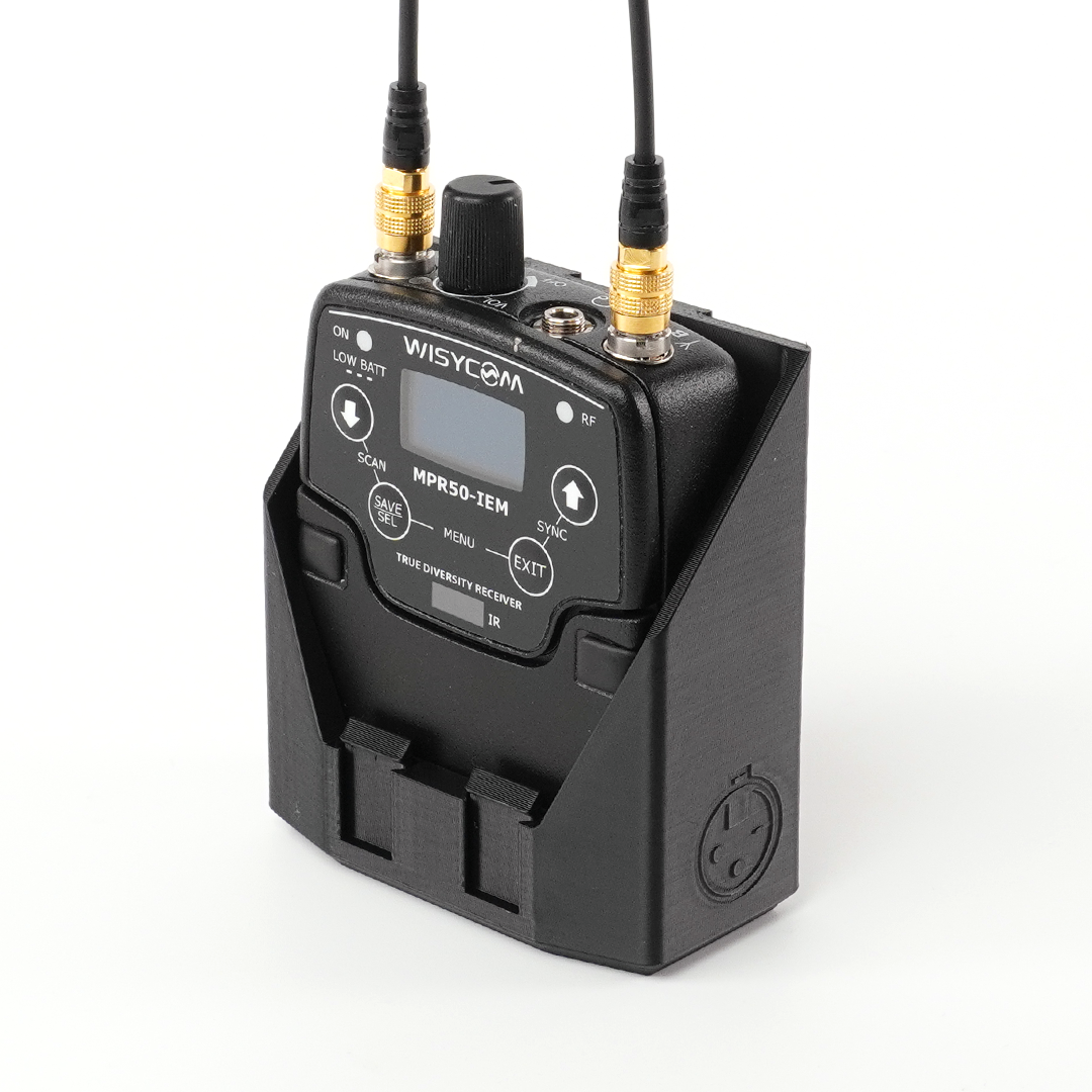packHolder(solo) with Wisycom wireless bodypack transmitter