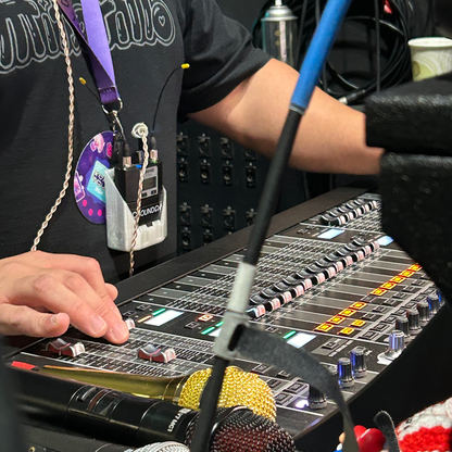 packHanger in use at a live show — wireless bodypack organization