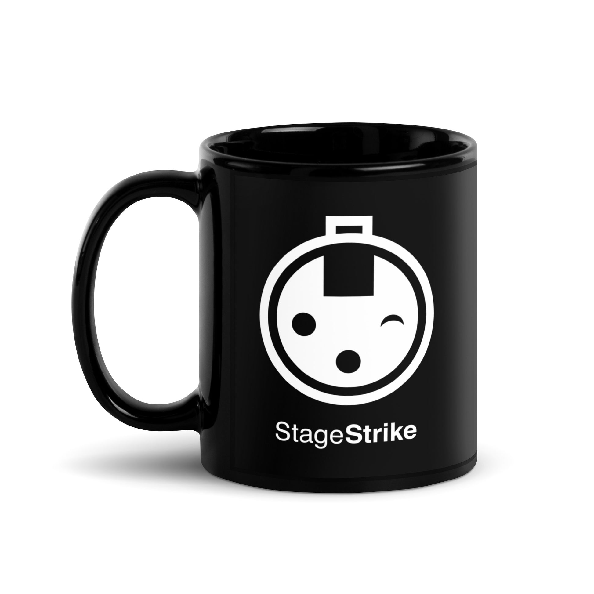 StageStrike Mug — black glossy 11oz, handle on left