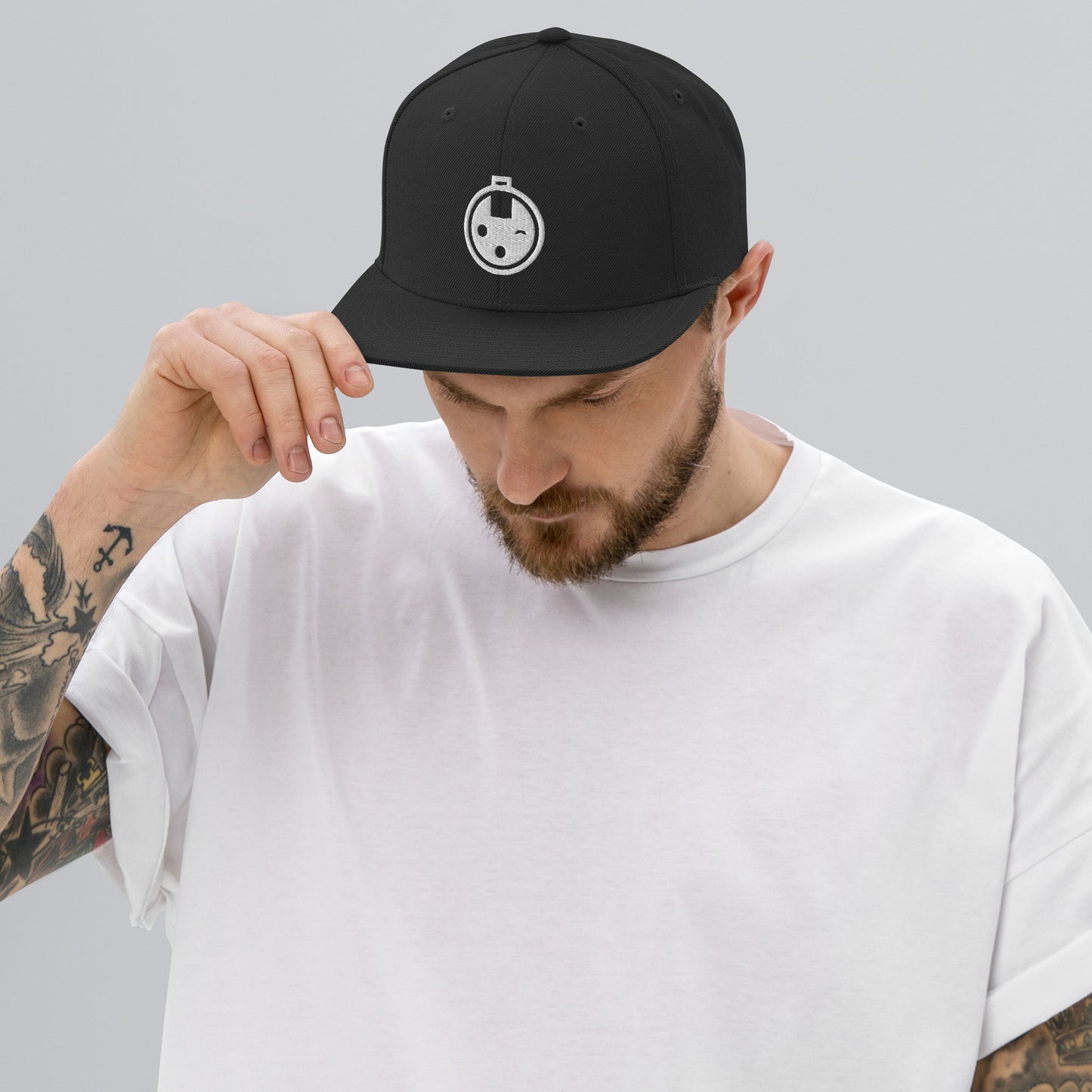 StageStrike Logo Hat — black snapback, logo detail