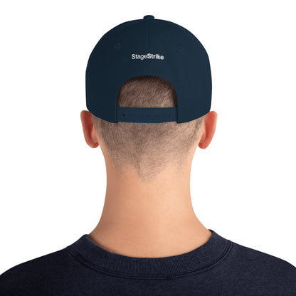StageStrike Logo Hat — dark navy snapback, back view