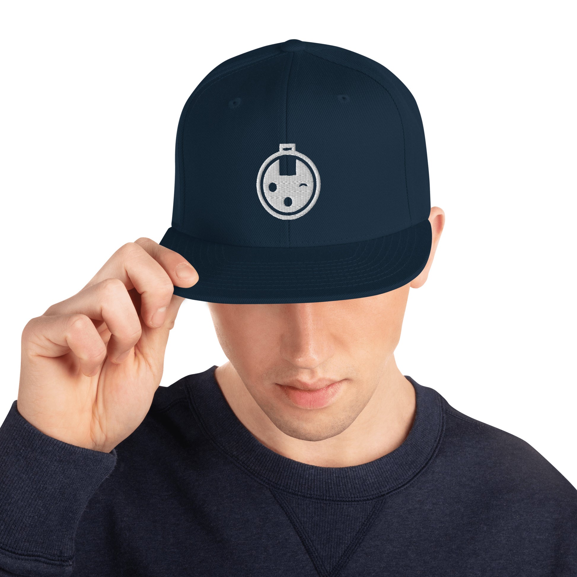 StageStrike Logo Hat — dark navy snapback, front view