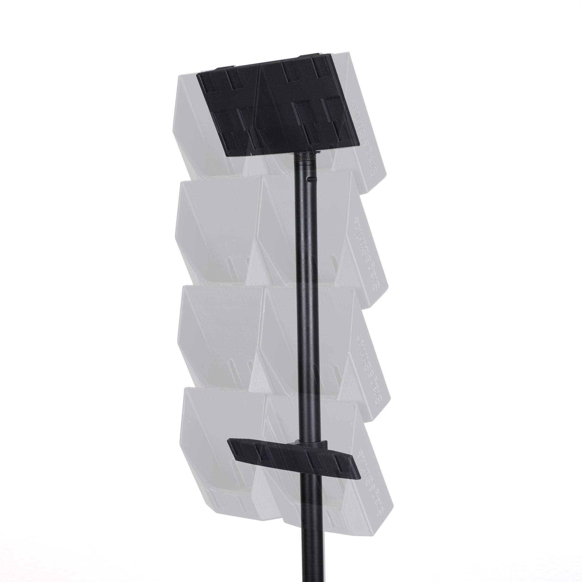 packTotem doubleClip holding two wireless bodypacks — transparent background