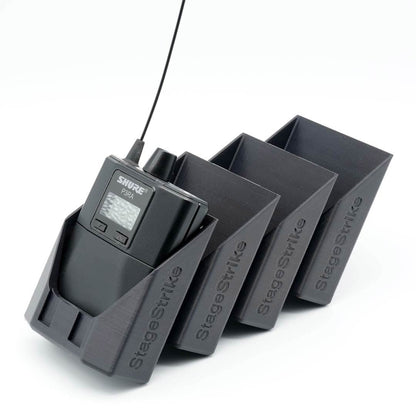 packHolder(4) wireless bodypack organizer — stacked configuration, isometric view