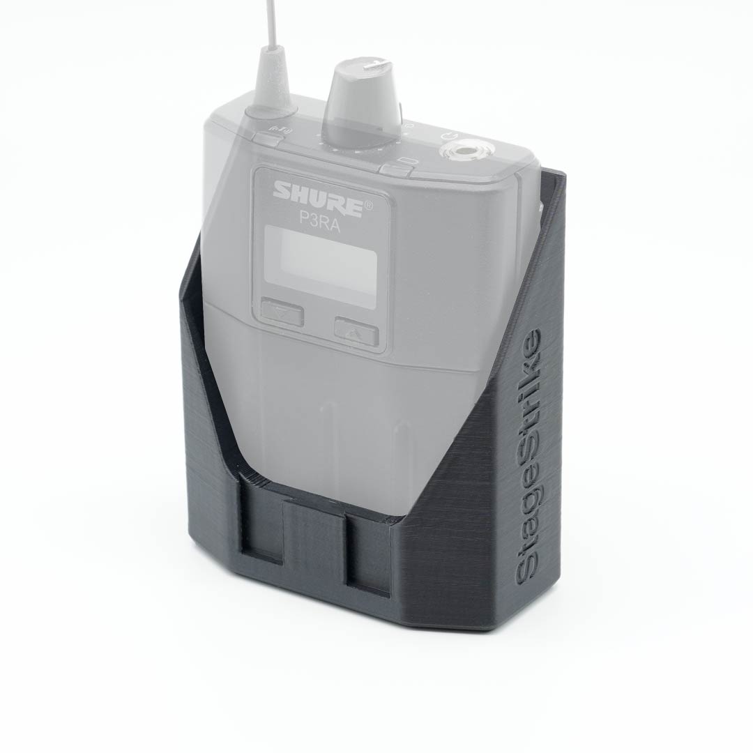 packHolder(solo) holding a wireless bodypack transmitter