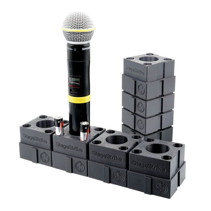 miQb(8) in use at a live production — 8 wireless handheld mics organized