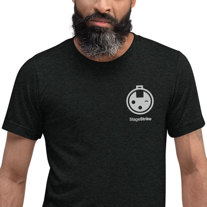 StageStrike T-Shirt — charcoal black triblend, logo detail